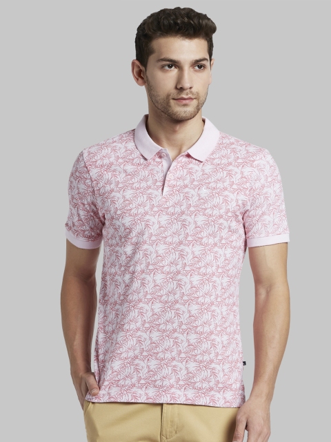 

Parx Men Pink Printed Polo Collar Pure Cotton T-shirt