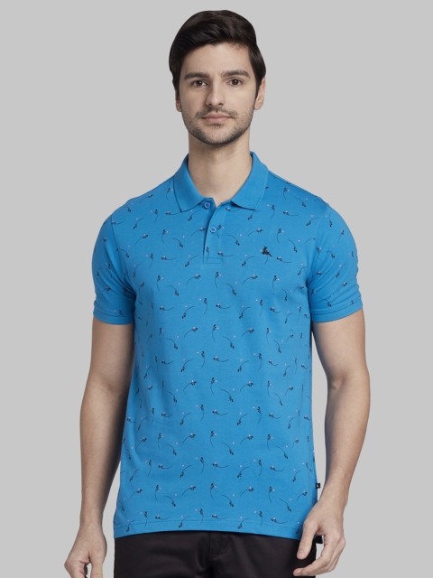 

Parx Men Blue Printed Polo Collar T-shirt