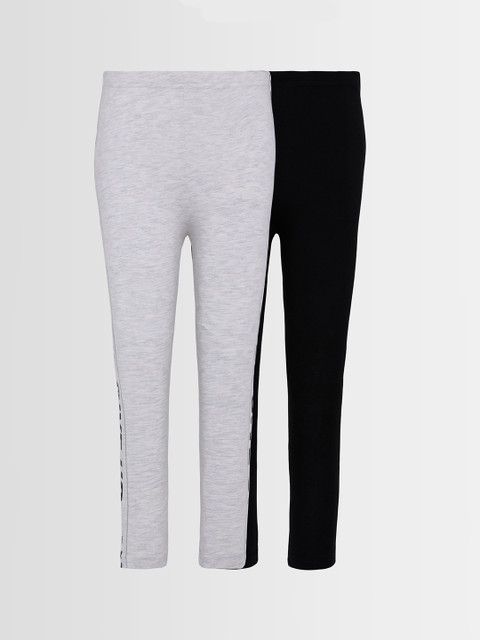 

Punkster Girls Pack of 2 Solid Ankle-Length Leggings, Grey melange