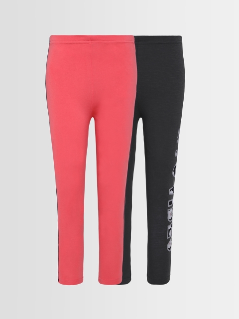 

Punkster Girls Pack of 2 Pink & Black Solid Ankle-Length Leggings