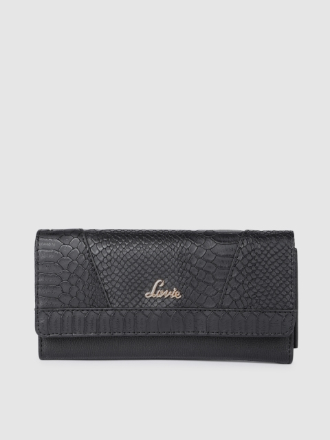 

Lavie Women Black Croc Textured Three Fold Wallet