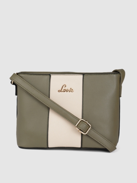

Lavie Olive Green & Beige Colourblocked Sling Bag
