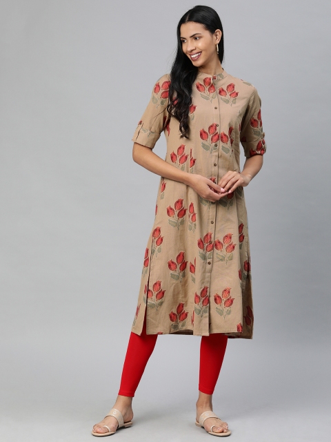 

Divena Women Beige & Red Printed A-Line Kurta