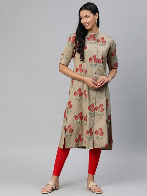 

Divena Women Beige & Red Printed A-Line Kurta