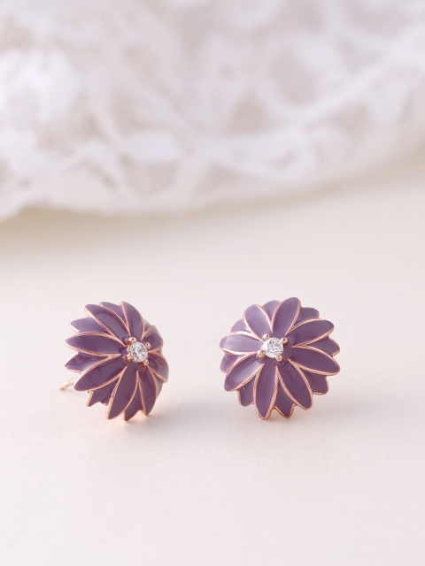 

Priyaasi Purple & Rose Gold-Plated Handcrafted Stone Studded Floral Studs