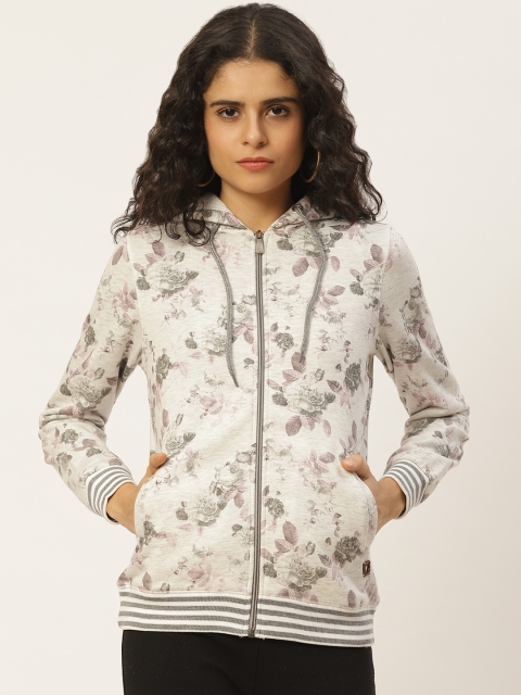 

Duke Women Grey Melange & Pink Floral Print Hooded Sweatshirt