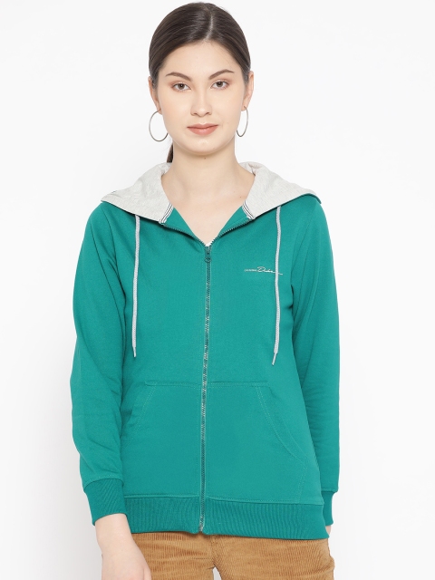 

Duke Women Green Solid Hooded Sweatshirt