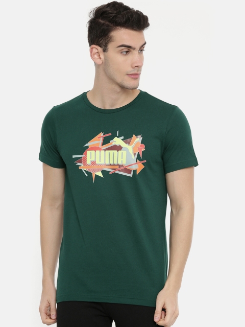 

Puma Men Green Slim Fit Printed Round Neck Pure Cotton T-shirt