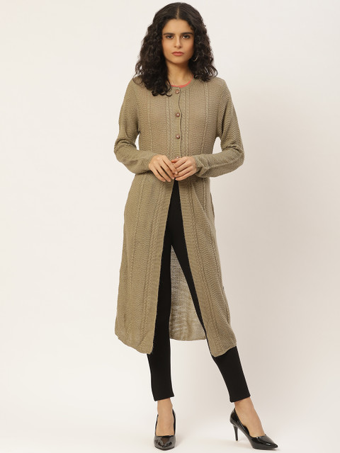 

Duke Women Beige Cable Knit Longline Cardigan