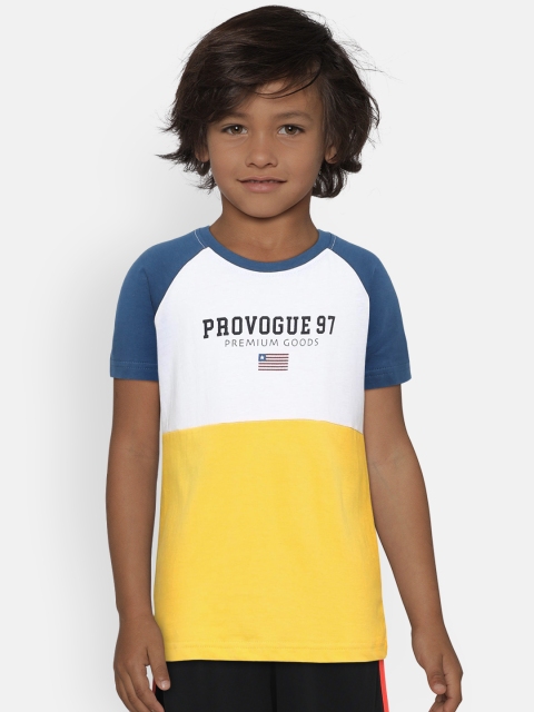 

Provogue Boys White & Yellow Colourblocked Round Neck T-shirt