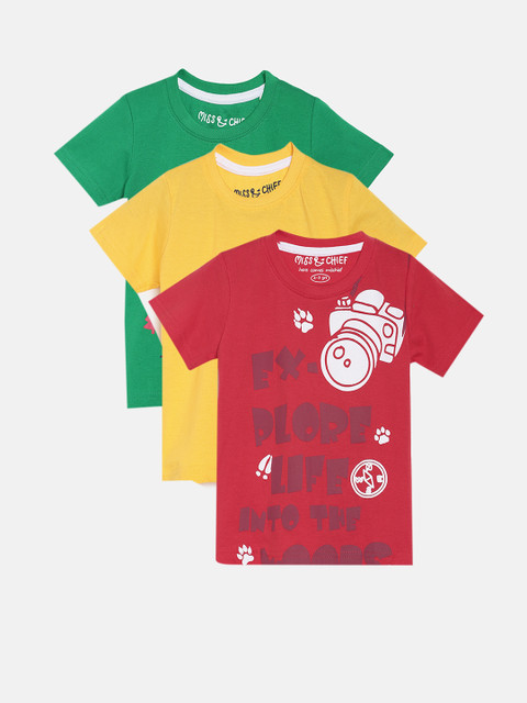 

Miss & Chief Boys Set Of 3 Round Neck T-shirts, Red