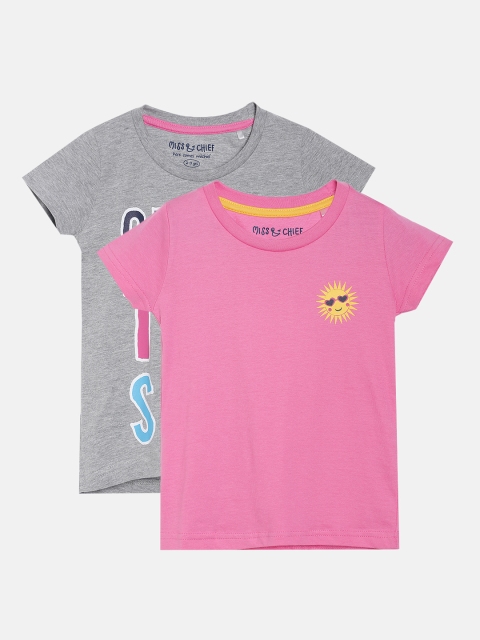 

Miss & Chief Boys Grey & Pink Pack Of 2 Printed Round Neck T-shirts