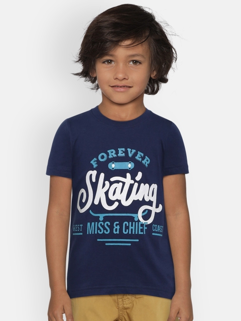 

Miss & Chief Boys Blue Printed Round Neck T-shirt
