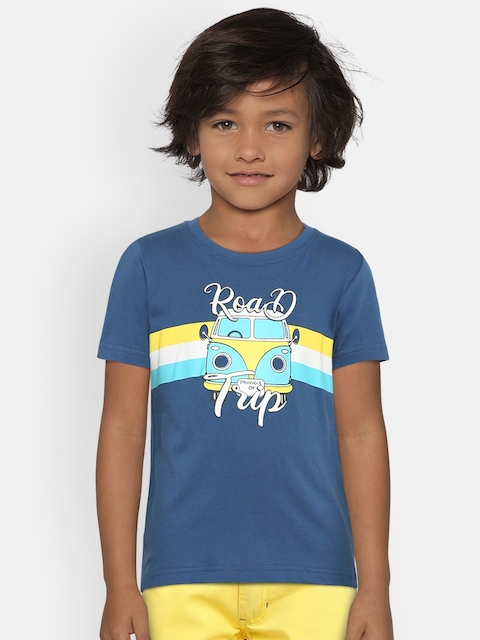 Provogue Boys Blue Printed Round Neck T-shirt