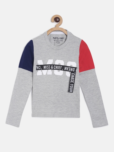 

Miss & Chief Boys Grey Melange Printed Round Neck T-shirt