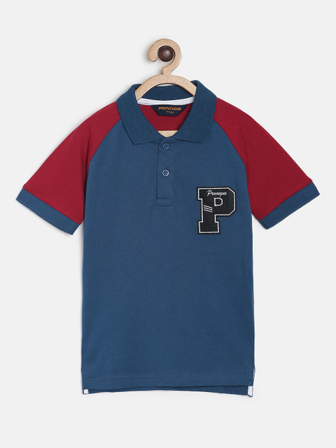 

Provogue Boys Blue Solid Polo Collar T-shirt