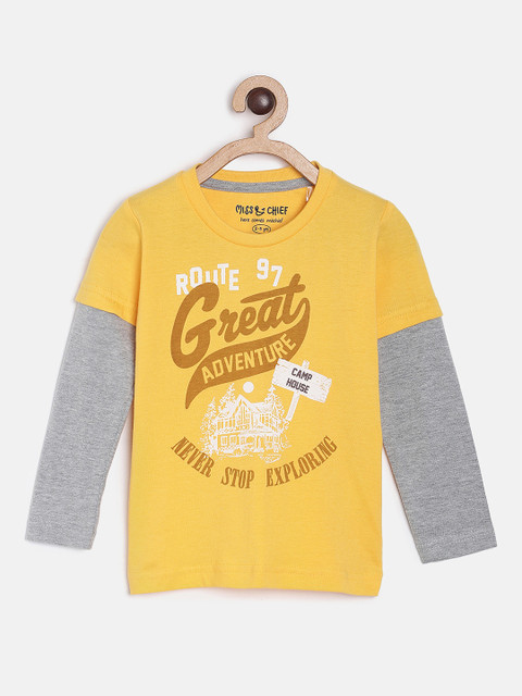 

Miss & Chief Boys Yellow Printed Round Neck T-shirt