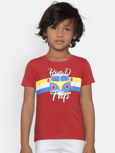 

Provogue Boys Red Printed Round Neck T-shirt