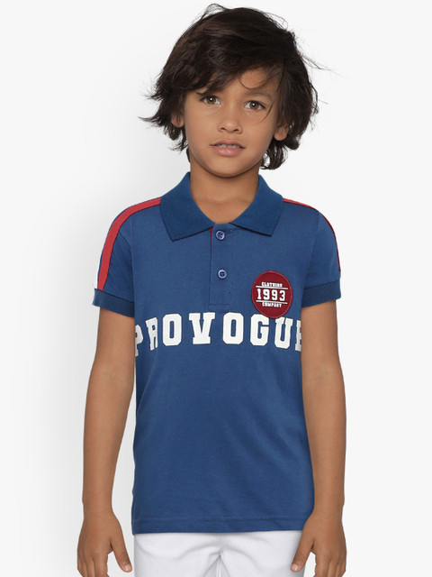 

Provogue Boys Blue Printed Polo Collar T-shirt