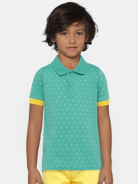 

Provogue Boys Sea Green & White Printed Polo Collar T-shirt