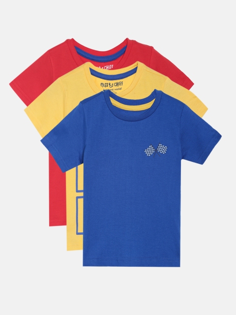

Miss & Chief Boys Pack Of 3 Printed Round Neck T-shirts, Red