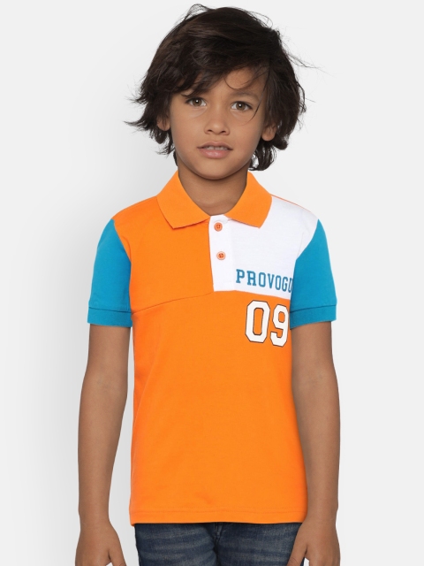 

Provogue Boys Orange & White Colourblocked Polo Collar T-shirt
