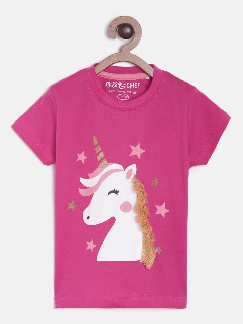 

Miss & Chief Girls Pink Printed Round Neck T-shirt
