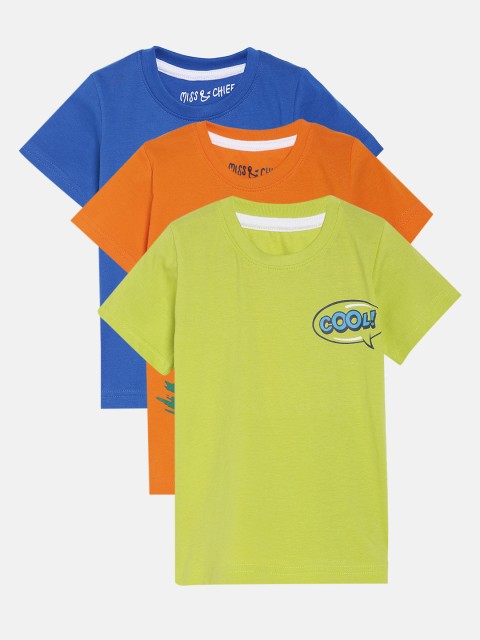 

Miss & Chief Boys Set Of 3 Round Neck T-shirts, Lime green