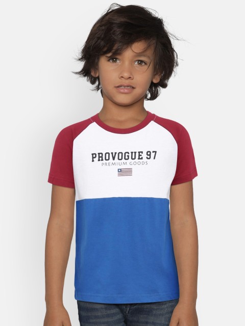 

Provogue Boys White & Blue Colourblocked Round Neck T-shirt