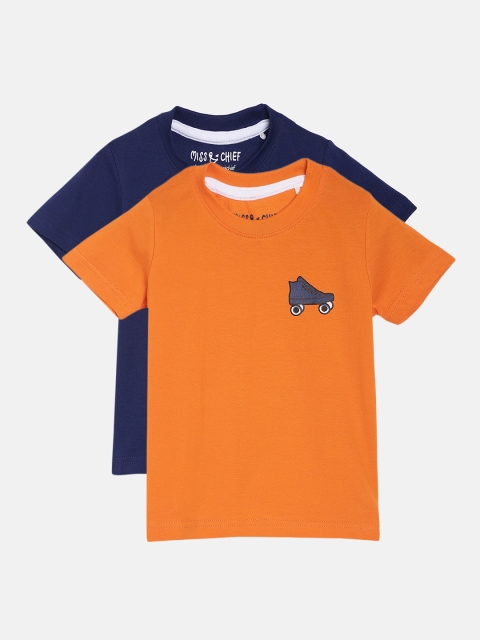 

Miss & Chief Boys Set Of 2 Round Neck T-shirts, Orange