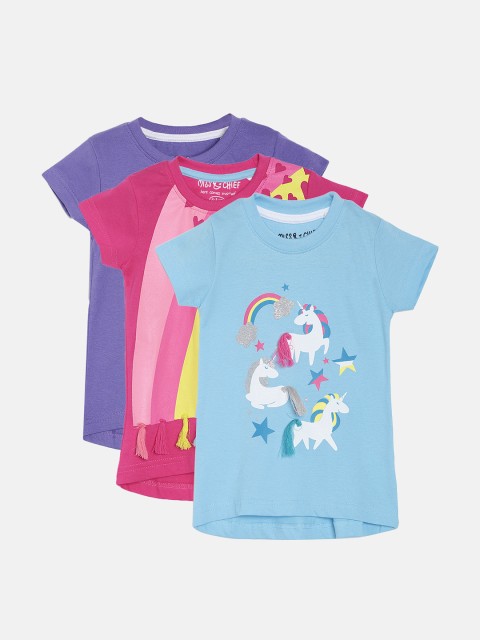 

Miss & Chief Girls Pack Of 3 Printed Round Neck T-shirts, Pink