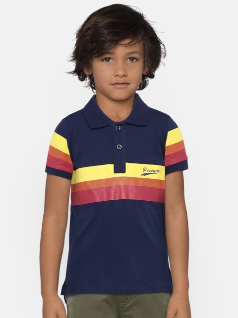 

Provogue Boys Navy Blue & Yellow Striped Polo Collar T-shirt