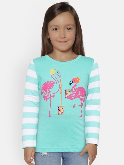 

Miss & Chief Girls Sea Green Printed Round Neck T-shirt