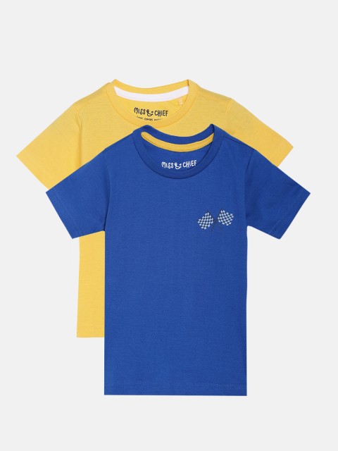 

Miss & Chief Boys Blue & Yellow Pack Of 2 Printed Round Neck T-shirts