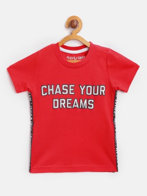 

Miss & Chief Boys Red & White Printed Round Neck T-shirt