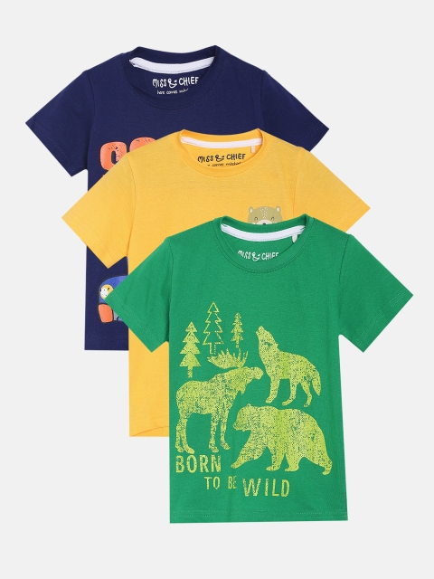 

Miss & Chief Boys Set Of 3 Round Neck T-shirts, Green