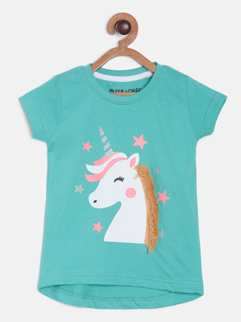 

Miss & Chief Girls Sea Green Printed Round Neck T-shirt