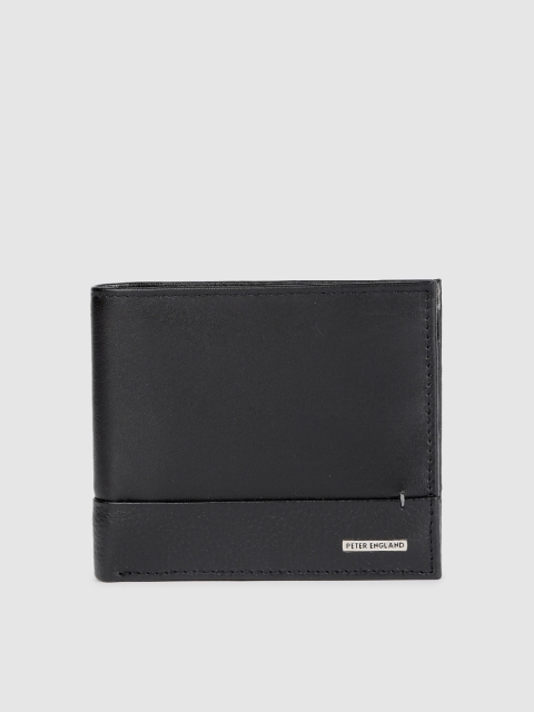 

Peter England Men Black Solid Two Fold Leather Wallet