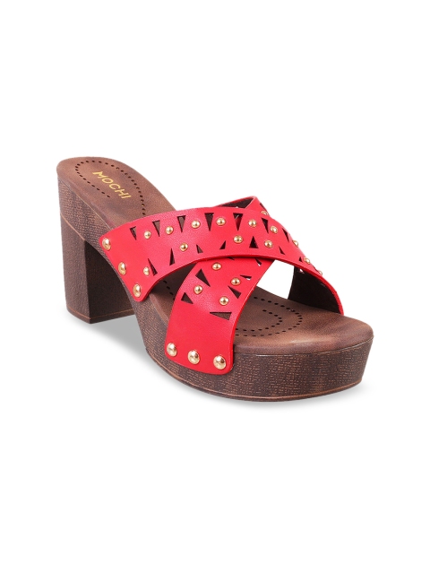 

Mochi Women Red Embellished Laser Cut Heels