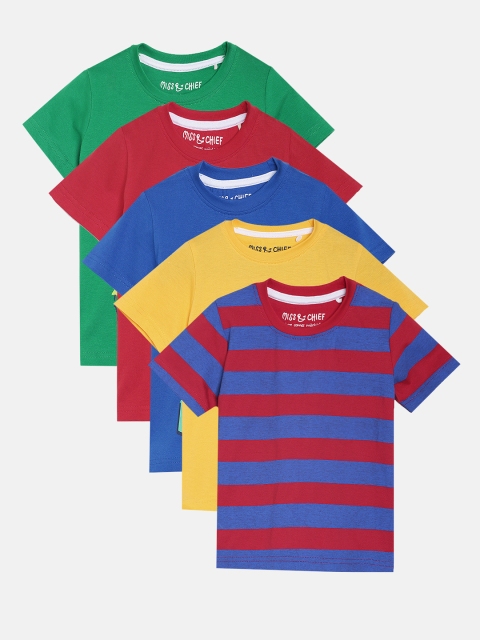 

Miss & Chief Boys Set Of 5 Round Neck T-shirts, Yellow