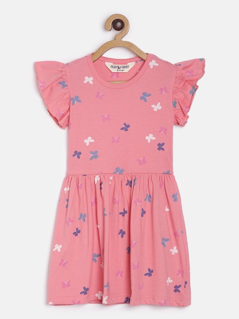 

Miss & Chief Girls Pink Butterfly Printed Fit and Flare Dress