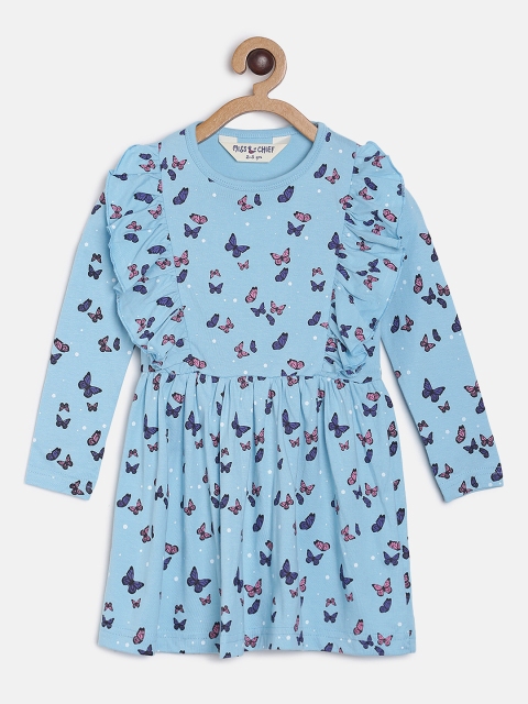 

Miss & Chief Girls Blue Butterfly Printed Fit and Flare Dress