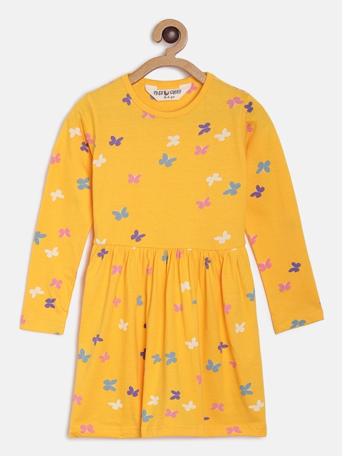 

Miss & Chief Girls Yellow Printed Fit and Flare Dress