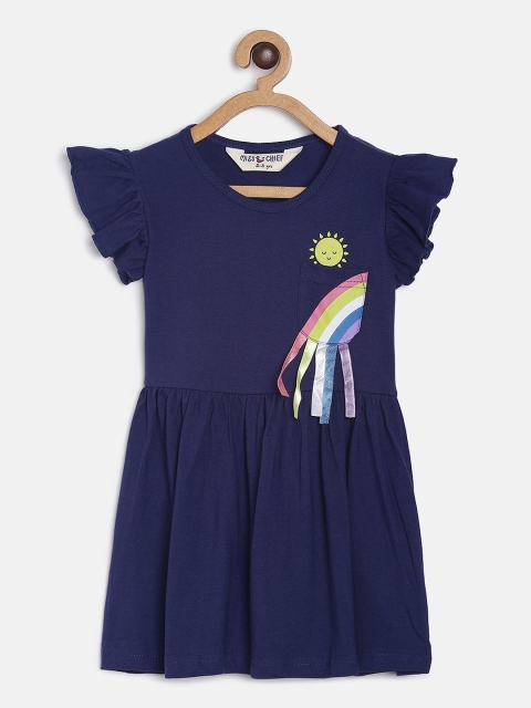 

Miss & Chief Girls Navy Blue Solid Fit and Flare Dress