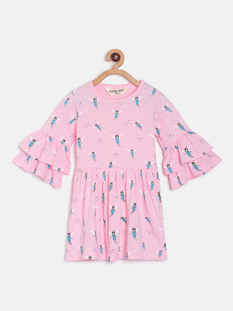 

Miss & Chief Girls Pink Quirky Printed Fit and Flare Dress