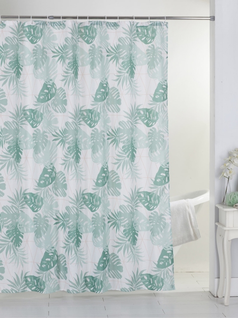 

BIANCA Teal Green & White Printed Waterproof Single Shower Curtain With 12 Piece Hooks