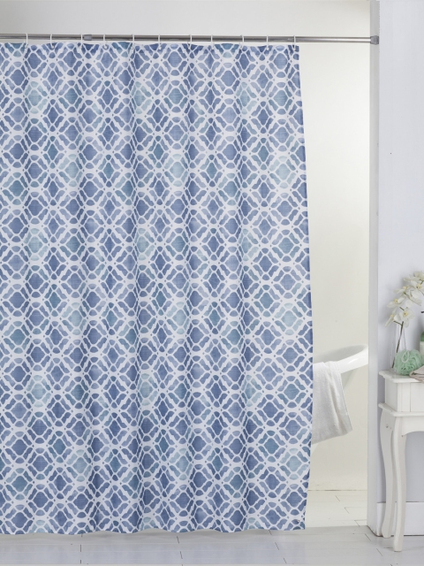 

BIANCA Blue & White Printed Waterproof Single Shower Curtain With 12 Piece Hooks