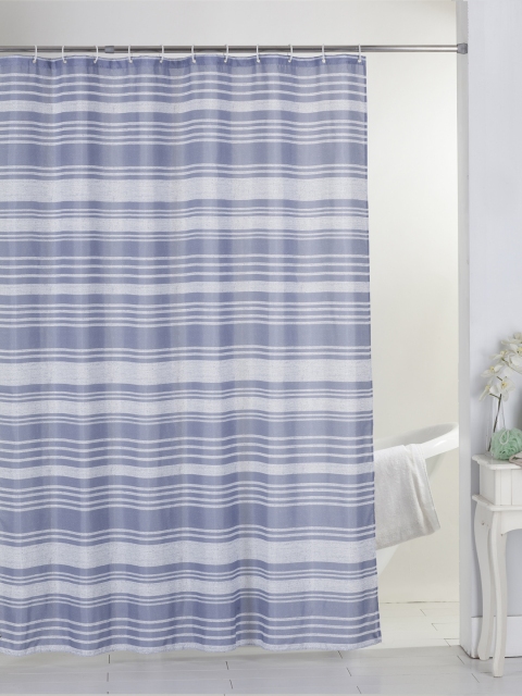 

BIANCA Blue & White Striped Waterproof Single Shower Curtain With 12 Piece Hooks