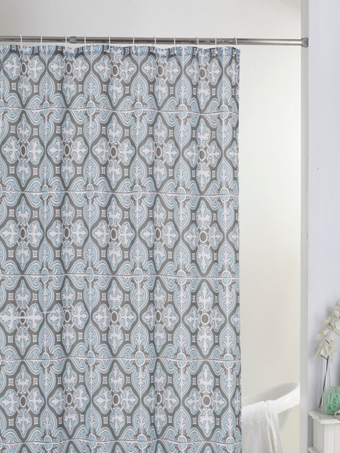 

BIANCA Blue & Grey Printed Waterproof Singel Shower Curtain With 12 Piece Hooks