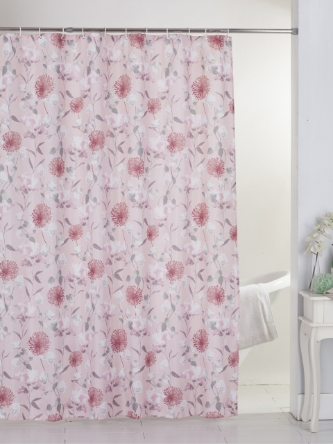 

BIANCA Pink & Grey Printed Waterproof Single Shower Curtain With 12 Piece Hooks